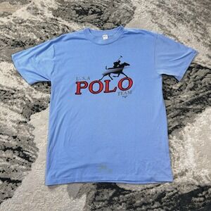 Vintage 1987 U.S.A. Polo Team Single Stitch T-Shirt Light Blue Large